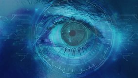 Close-up of male eye scanning biometric data with AI technology — 4K, Includes AI-generated art; all motion and editing manually created by contributor - Powered by Shutterstock - Get 15% off with code: PIKWIZARD15