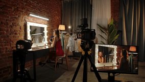 Backstage. A professional photographer captures a model in a chic studio with a fashion-centric setting, complete with a vanity mirror and stylish outfits. - Powered by Shutterstock - Get 15% off with code: PIKWIZARD15