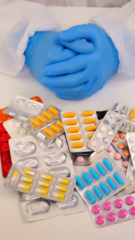 Doctor with medicines in his hands. Selective focus.