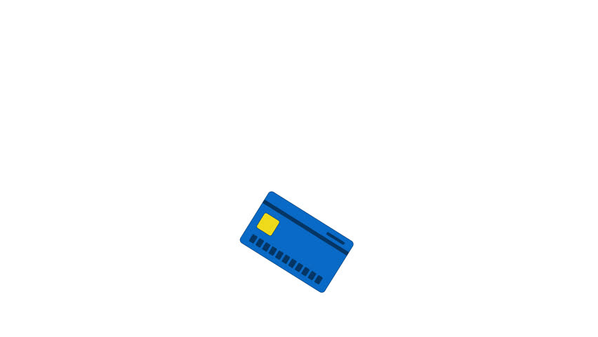 Credit card with spending categories 2D animation. Budgeting. Cost management. Daily expenses in speech bubbles, creditcard animated objects cartoon flat concept metaphor 4K video isolated on white