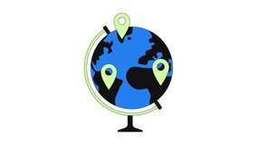 Globe map pins 2D onboarding ui animation. Geolocation international. Global outreach. Pinpoint locations. Distribution worldwide animated cartoon flat concept metaphor 4K video isolated on white - Powered by Shutterstock - Get 15% off with code: PIKWIZARD15