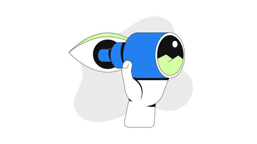 Vision through telescope 2D onboarding ui animation. Looking forward. Visionary insight. Planning future. Strategic observation animated cartoon flat concept metaphor 4K video isolated on white