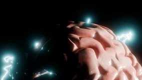 Human brain with glowing electric impulses. 3D render showing close-up view of cerebral cortex with lightning-like neural activity. Artificial intelligence and neuroscience concept. - Powered by Shutterstock - Get 15% off with code: PIKWIZARD15