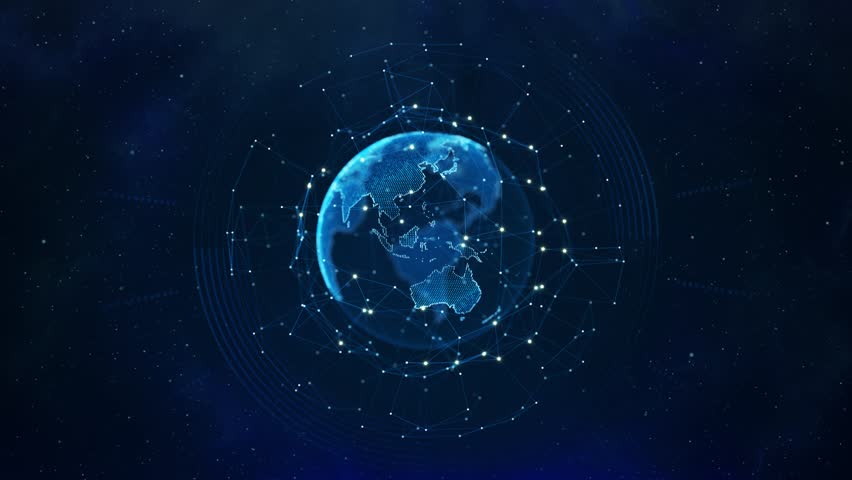 3d World map network connection Hi-tech Cyber digital technology concept. digital technology worldwide web 3.0, metaverse holographic globe space connection. Science fiction, artificial intelligence
