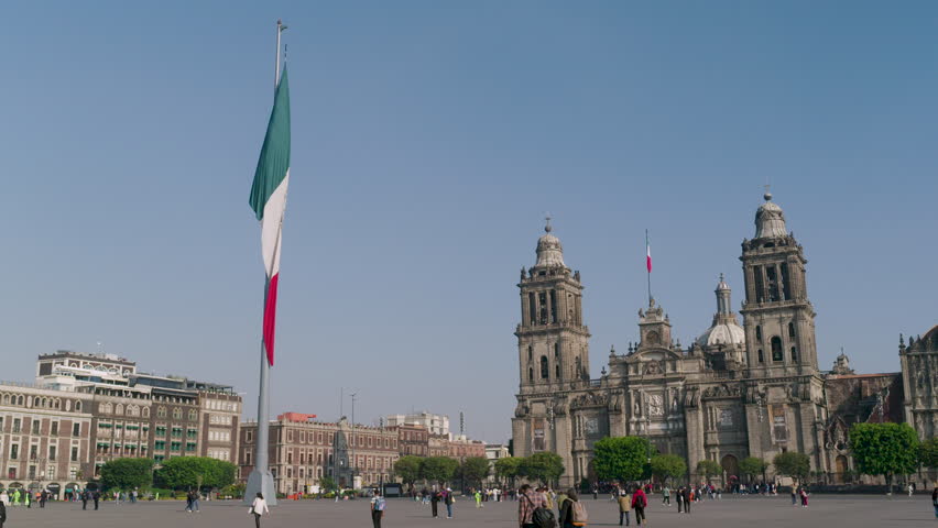 The Flag of Mexico Waving in Constitution Plaza