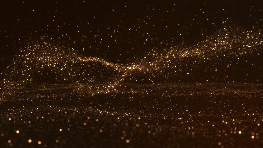 Shimmering light particle Futuristic Glitter Snow Swirl background. featuring golden particles screen paired dynamic lines dots modern screensaver design birthdays holidays. luxury dark copy space 3D