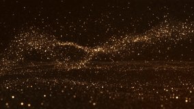 Shimmering light particle Futuristic Glitter Snow Swirl background. featuring golden particles screen paired dynamic lines dots modern screensaver design birthdays holidays. luxury dark copy space 3D - Powered by Shutterstock - Get 15% off with code: PIKWIZARD15