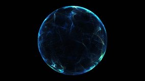 3D abstract glowing technology sphere with dynamic digital particles on black background. Futuristic data globe concept for cybersecurity, AI, and innovation themes. Seamless loop 4K - Powered by Shutterstock - Get 15% off with code: PIKWIZARD15