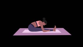 High-quality 2D loop animation of a woman performing the Seated Forward Fold yoga pose (Paschimottanasana). Smooth and seamless loop with alpha channel (transparent background). 4K  - Powered by Shutterstock - Get 15% off with code: PIKWIZARD15