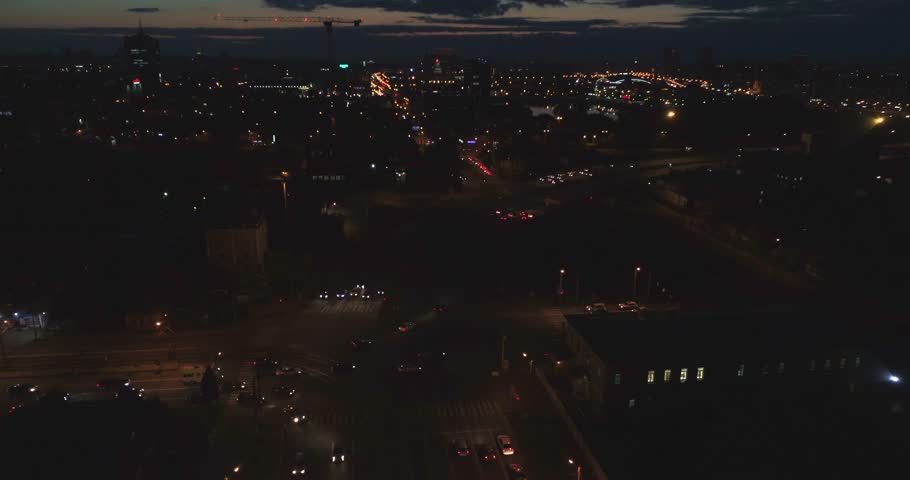 Rolling blackout in a big city in the evening.