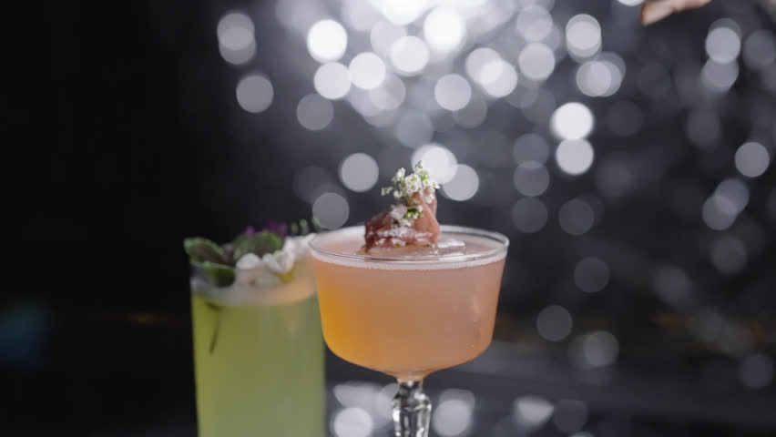 Capture the elegance of these beautifully garnished cocktails, perfect for showcasing in any upscale bar setting.