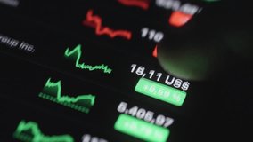 A close-up shot of a mobile phone displaying real-time stock market data and interactive financial graphs - Powered by Shutterstock - Get 15% off with code: PIKWIZARD15