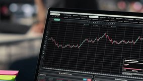 Frustrated entrepreneur tracking stock market growth on dual monitors, analyzing trends and liquidity. Trading interface enables informed buying and selling decisions, market crash. Camera B. - Powered by Shutterstock - Get 15% off with code: PIKWIZARD15