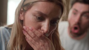 Stressed Caucasian family couple argument angry man shouting quarrel frustrated woman feeling upset husband lady arguing breakup at home bedroom divorce irritated guy screaming wife close up morning - Powered by Shutterstock - Get 15% off with code: PIKWIZARD15