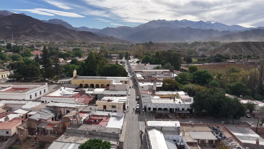 Aerial view of the town of Cachi, Salta, Argentina.