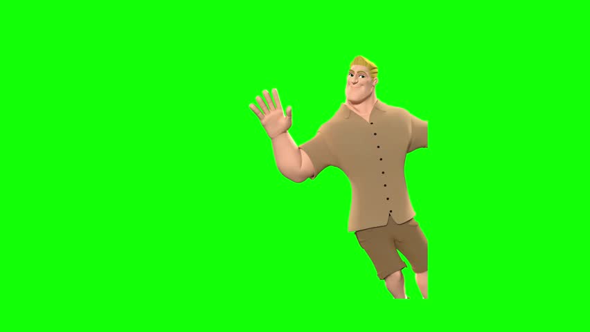3D green screen animation of safari guy sliding in, waving, and swapping cards. Great for digital content, marketing, tutorials, and explainer assets.