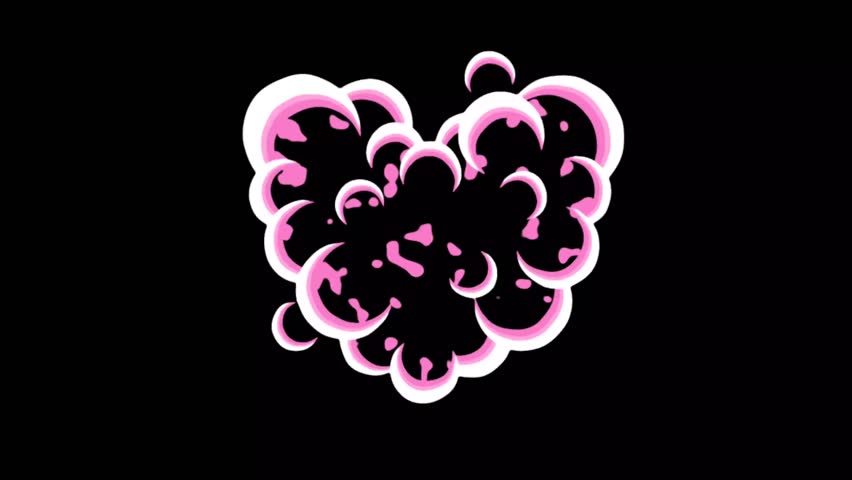 Pink heart-shaped smoke cloud on black screen, ideal for romantic, whimsical, or Valentine's Day themed videos and animations