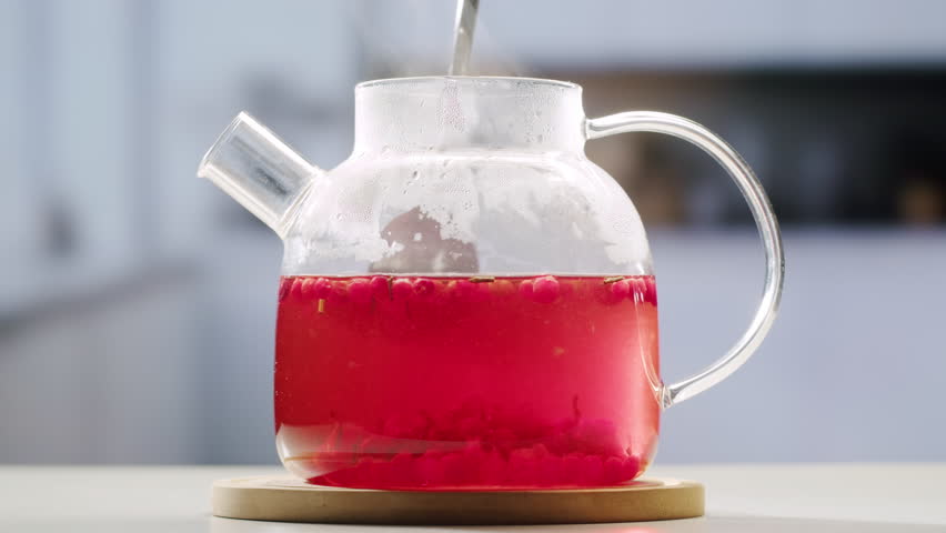 Frozen cranberries cooking for tea or jam, Background Close up of cranberry berries in on the kitchen, chef making dessert healthy pie.
