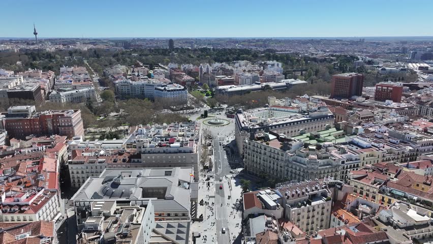 Neptuno Fountain At Madrid In Comunidad De Madrid Spain. Famous Roundabout. Downtown Cityscape. Madrid At Comunidad De Madrid Spain. Cultural Heritage Skyline. Prado Museum Scene.