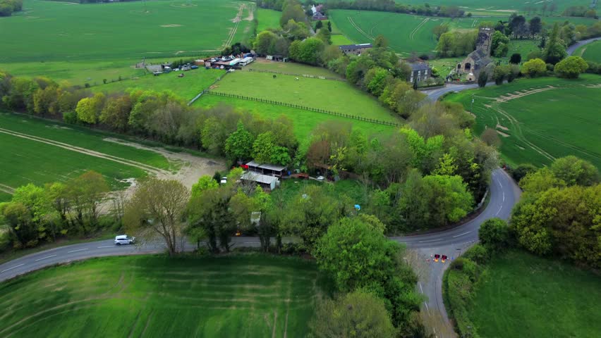 Winding Country Lane to History – Aerial Approach to St Peter’s Medieval Church