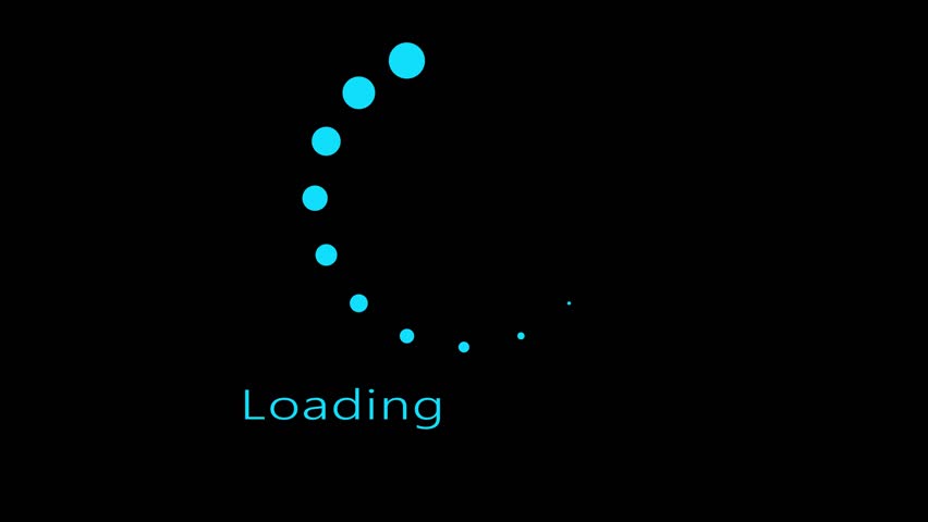 Dots, circle and animation icon for loading with waiting, slow connection and problem for online glitch. Sign, indicator and action for download progress with internet error by black background