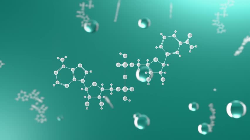 Nicotinamide adenine dinucleotide molecular structure in NAD solution. Concept of anti-aging therapy and life extension. 3d loop animation.