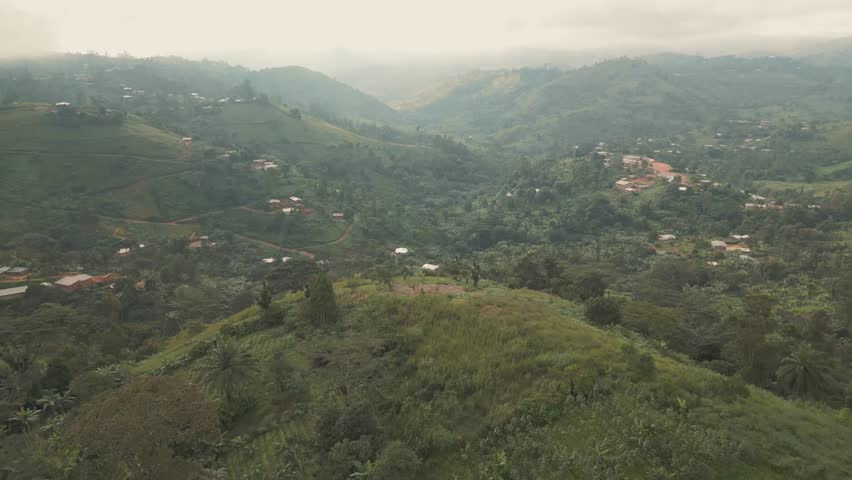 Aerial Drone View of La Falaise de Dschang Cliffside and Lush Nature in Cameroon