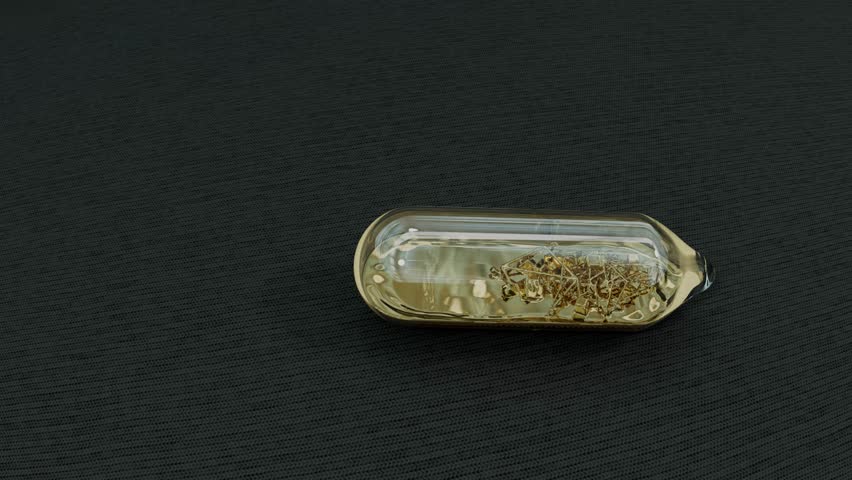 A glass container holding raw cesium mineral