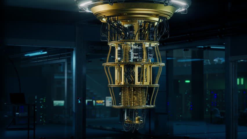 Quantum Computer Processor in a High-tech Laboratory. Advanced Technology Used for Scientific Research, Computation and Innovation in Quantum Computing and Artificial Intelligence Development