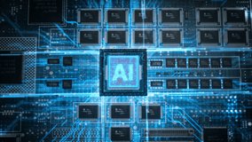 Futuristic High-Tech Concept Visualization: Automated Factory Floor with Robotic Arms Producing Computer Components. Animated Digital Lines Connect into an AI Symbol on a Circuit Board Microchip - Powered by Shutterstock - Get 15% off with code: PIKWIZARD15