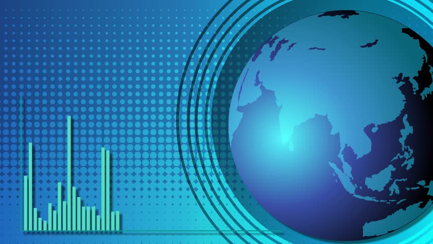 Animation of a rotating globe with dynamic bar graphs, highlighting global economic data in a blue-themed digital style - Powered by Shutterstock - Get 15% off with code: PIKWIZARD15
