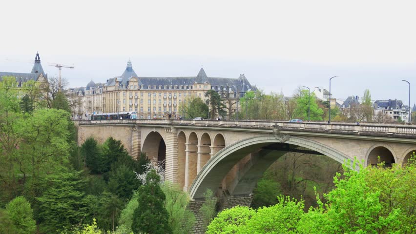 Scenic View of Adolphe Bridge and Spuerkeess Bank over Petrusse Valley - Luxembourg City