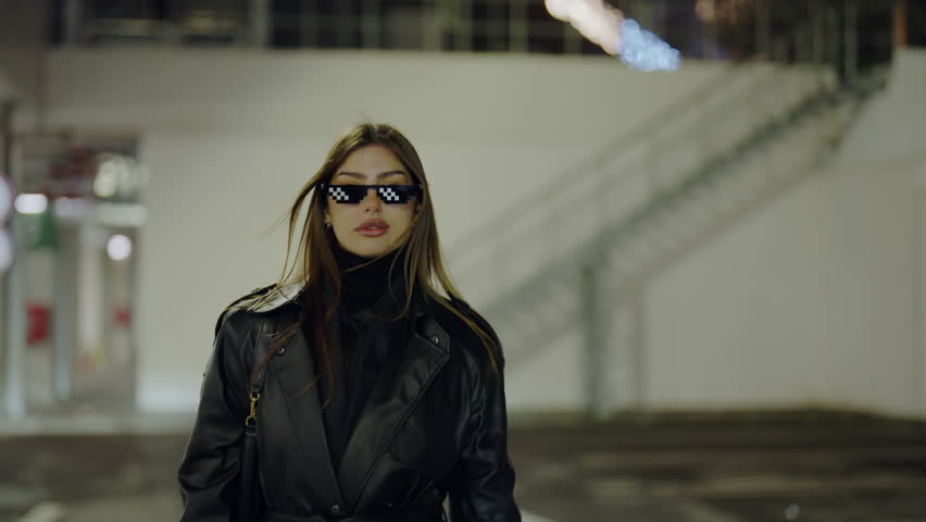 Young woman model shows each pose with choreography of confidence and poise. High fashion aesthetic model. Stylish modern woman. Face of professional fashion model.