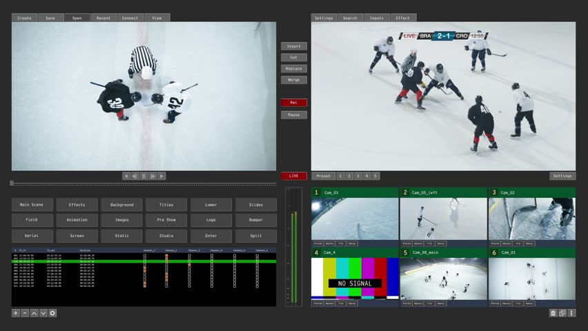 Ice Hockey Championship TV Broadcast Interface for Online Live Stream on Sports Channels. Screen Replacement Template for Director's Technical Panel on a Sports Television Network