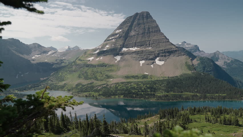 Majestic mountain scenery at Logan Pass, Montana with a peaceful lake reflection