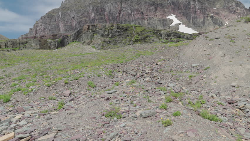 Majestic mountain view of Logan Pass, Montana with rugged terrain and snowy patches
