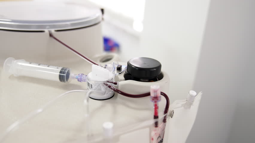 Equipment for plasma extraction working in the hospital. Preparation of PRP concentrate.