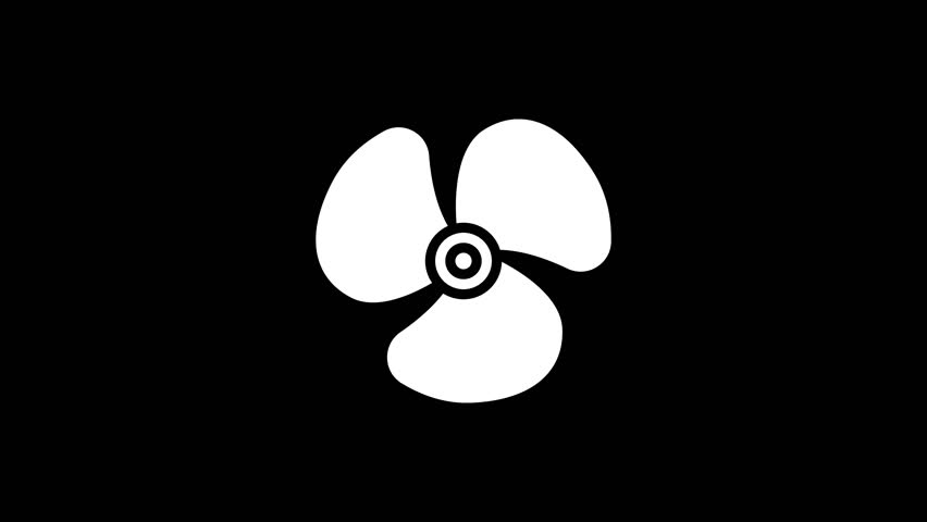 Rotating fan icon animation representing air ventilation system on a black background