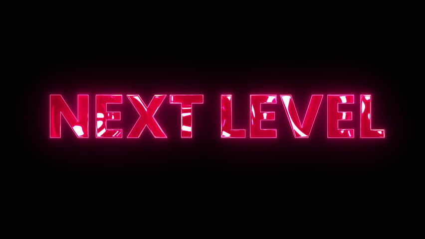 Glitch animation with "Next Level" text on a transparent background, featuring futuristic, pixelated effects, neon colors, and cyberpunk design. Ideal for gaming, streaming, tech projects.