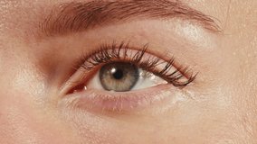 Close-up womans blinking eye with long eyelash and contact lens. Beauty make up of green eye with neon light. - Powered by Shutterstock - Get 15% off with code: PIKWIZARD15