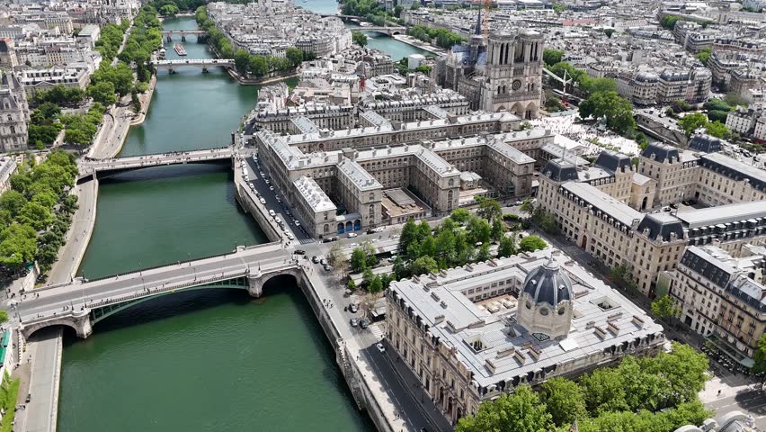Paris Skyline At Paris In France Island France. Beautiful Seine River. Notre Dame Church Skyline. Paris Skyline At Paris In France Island France. Downtown Cityscape. French Capital City.