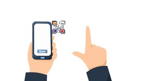 Animated hand holding a phone scanning qr code, suitable for technology, ecommerce, digital marketing, contactless payment concepts in design projects - Powered by Shutterstock - Get 15% off with code: PIKWIZARD15