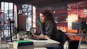 Female day trader examines stock market graphs on dual monitors, tracking financial growth to share prices. Trading interface provides real time data for buying and selling shares. Camera A. - Powered by Shutterstock - Get 15% off with code: PIKWIZARD15