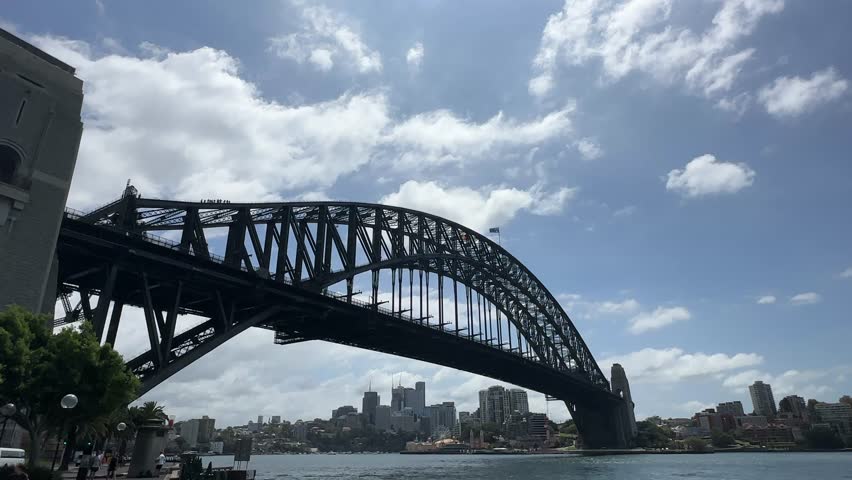 Sydney , NSW , Australia - 02 27 2025: Extreme wide Sydney Harbour Bridge city over Port Jackson