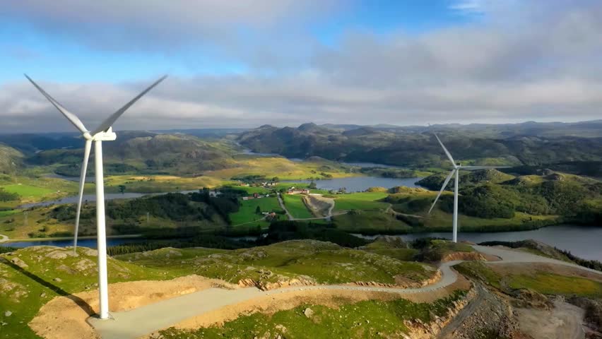 Wind Turbines Generating Clean Energy in Coastal Landscape