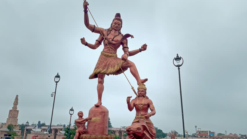 a majestic statue of shiva with trident mahakal lok ujjain video