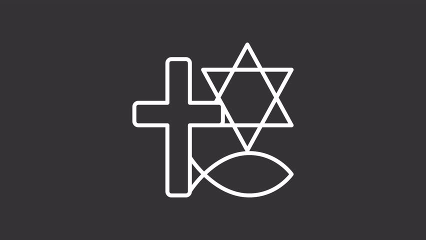 Freedom of belief and religion white line animation. Religious liberty protection animated icon. Basic human rights. Freedom of worship. Isolated element on dark background. Alpha transparent video
