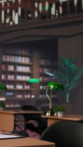 Vertical Video Confident student gathers information and citations from reliable sources via massive database at university library, working on bachelor degree paper. Intelligent girl studies. Camera