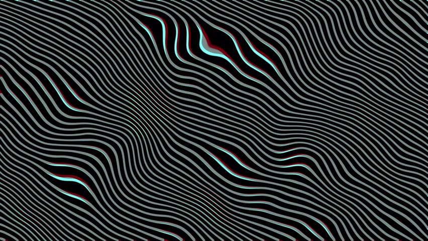 Anaglyph Flowing Lines: Dark Abstract Wavy Pattern with Red, Cyan Shift. Hypnotic Looping Animation for VJ , Futuristic Visuals