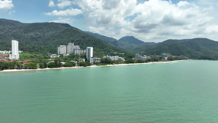 Penang island Batu Ferringhi beach resort Malaysia holiday destination Southeast Asia aerial